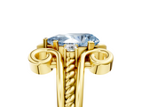 Yellow gold Fancy Blue Pear  Solitaire Twisted Band Scroll Prong Ring_8