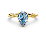Yellow gold Fancy Blue Pear  Solitaire Twisted Band with Bead Prong Setting_408