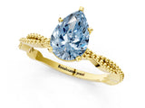 Yellow gold Fancy Blue Pear  Solitaire Twisted Band with Bead Prong Setting_409