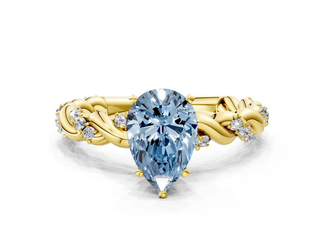 Yellow gold Fancy Blue Pear  Solitaire Twisted Band with Pavé Accents and Four-Prong Setting_3