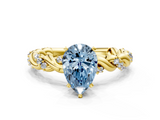 Yellow gold Fancy Blue Pear  Solitaire Twisted Band with Pavé Accents and Four-Prong Setting_3
