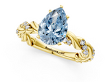 Yellow gold Fancy Blue Pear  Solitaire Twisted Band with Pavé Accents and Four-Prong Setting_4