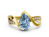 Yellow gold Fancy Blue Pear  Solitaire Twisted Band with Prong Setting_3