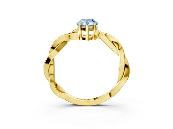 Yellow gold Fancy Blue Pear  Solitaire Twisted Pave Diamond Ring with Four-Prong Setting