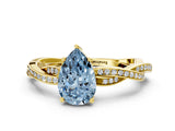 Yellow gold Fancy Blue Pear  Solitaire Twisted Pave Diamond Ring with Four-Prong Setting_93