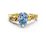 Yellow gold Fancy Blue Pear  Solitaire Vine Band with Milgrain Prong Setting_3