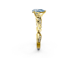 Yellow gold Fancy Blue Pear  Solitaire Vine Band with Milgrain Prong Setting_5