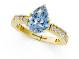Yellow gold Fancy Blue Pear  Solitaire with Pavé Band and Four-Prong Setting_343