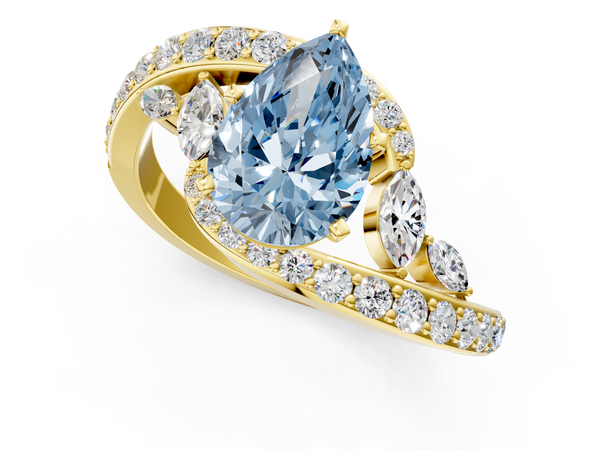 Yellow gold Fancy Blue Pear  Solitaire with Pavé Twist Band and Four-Prong Setting