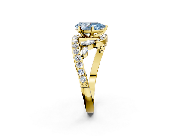 Yellow gold Fancy Blue Pear  Solitaire with Pavé Twist Band and Four-Prong Setting