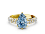 Yellow gold Fancy Blue Pear  Solitaire with Pave Band and Four-Prong Setting_3