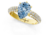 Yellow gold Fancy Blue Pear  Solitaire with Pave Band and Four-Prong Setting_4