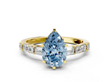 Yellow gold Fancy Blue Pear  Solitaire with Side Baguettes and Channel Set Band_59