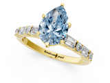 Yellow gold Fancy Blue Pear  Solitaire with Side Baguettes and Channel Set Band_60