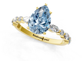 Yellow gold Fancy Blue Pear  Solitaire with Side Stones on a Pavé Band and Four-Prong Setting_24