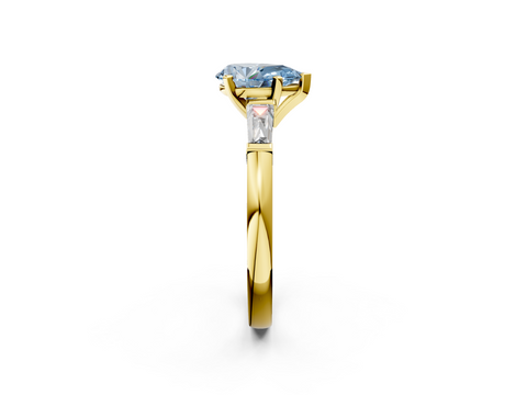 Yellow gold Fancy Blue Pear  Solitaire with Tapered Baguette Side Stones on a Classic Band with Four-Prong Setting_72