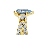 Yellow gold Fancy Blue Pear  Three-Stone Diamond Ring with Pavé Split Shank and Four-Prong Setting_67