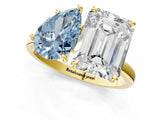 Yellow gold Fancy Blue Pear  and Emerald Cut Toi Moi Ring with Prong Setting_62