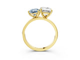 Yellow gold Fancy Blue Pear  and Emerald Cut Toi Moi Ring with Prong Setting_64