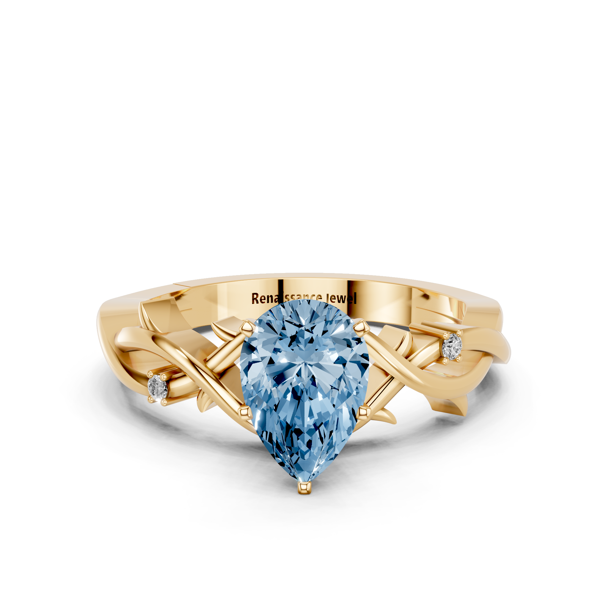 Yellow gold Fancy Blue Pear cut Solitaire Twisted Band Prong Setting Ring_15