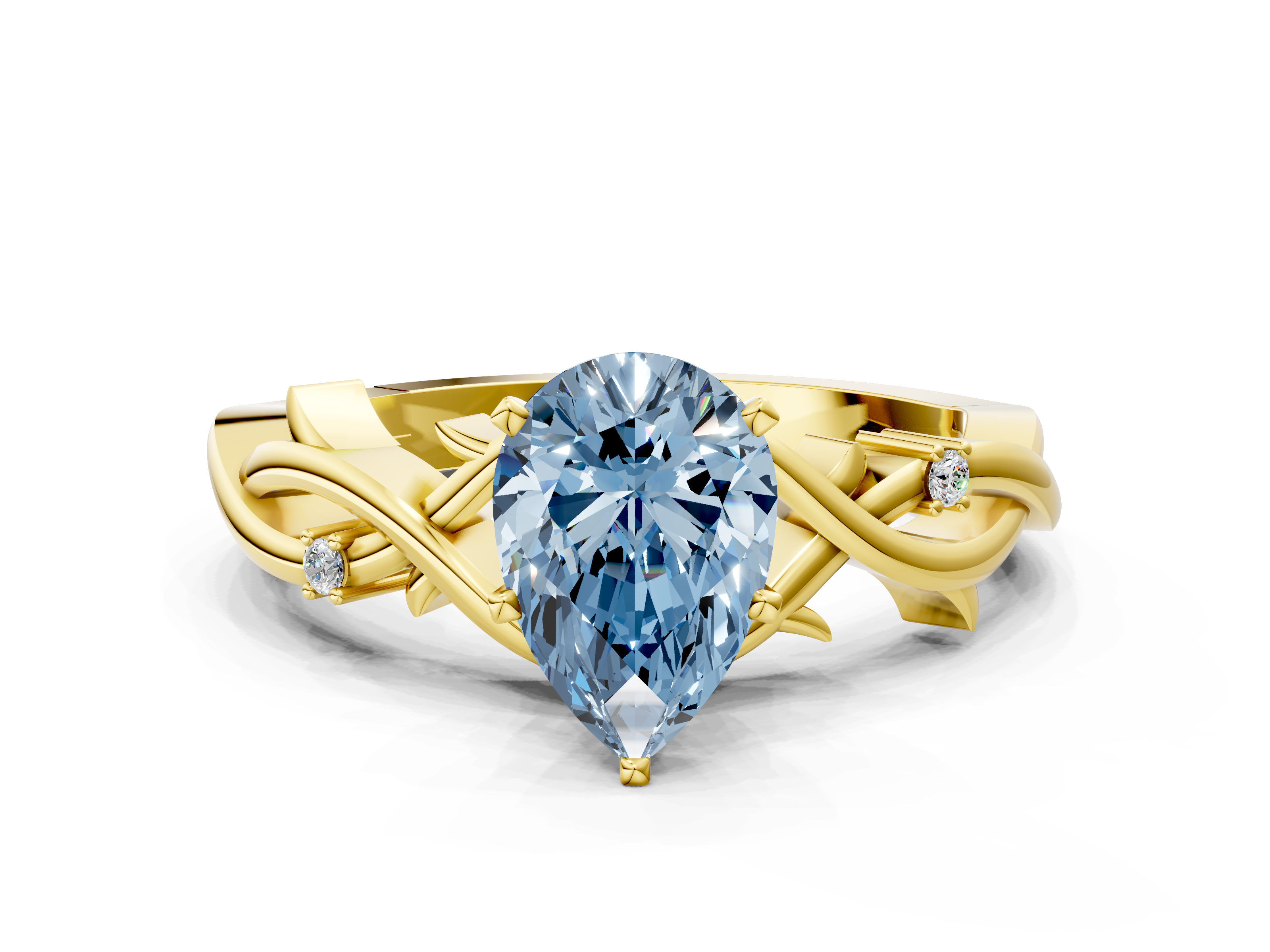 Yellow gold Fancy Blue Pear cut Solitaire Twisted Band Prong Setting Ring_188