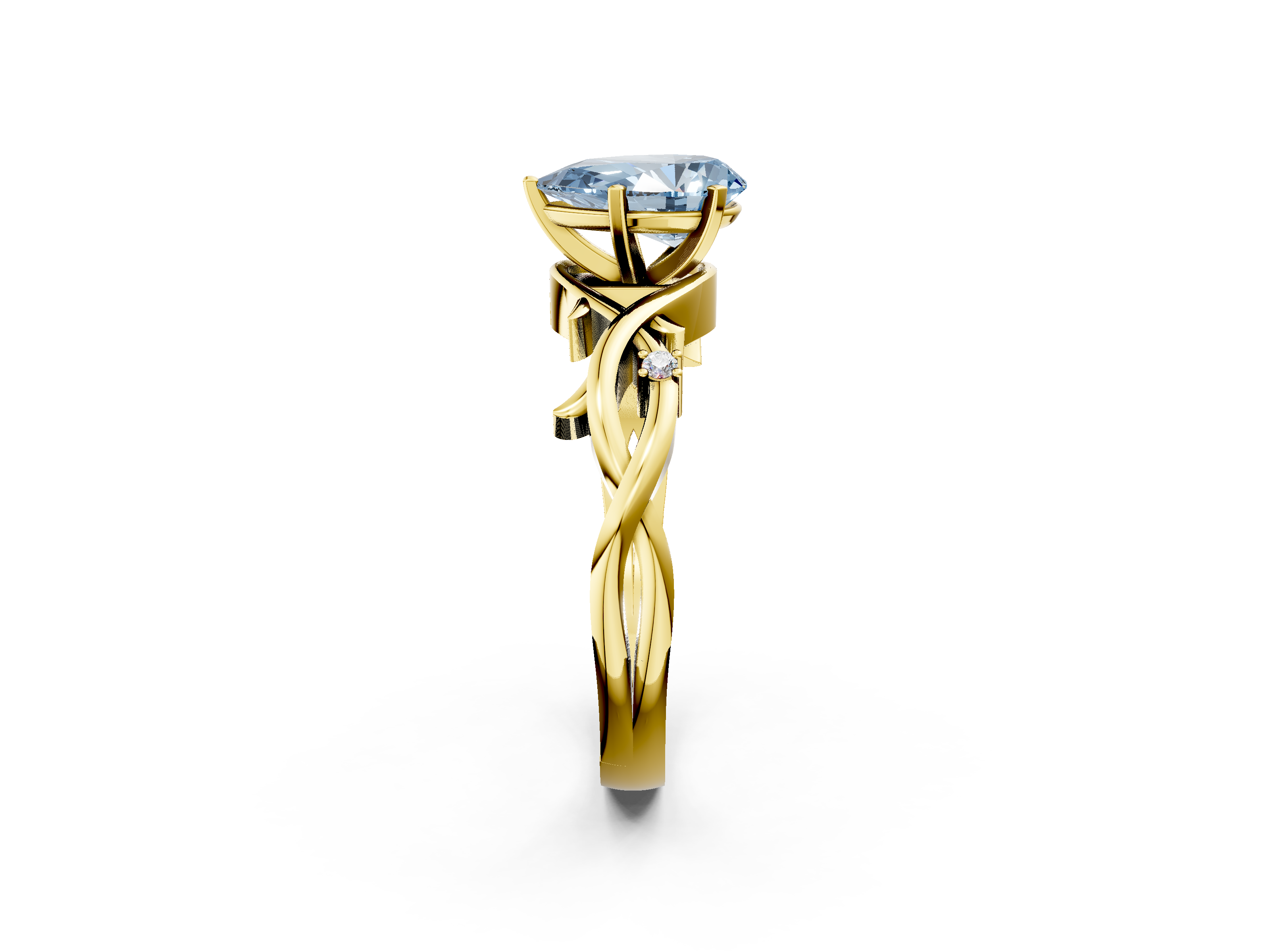 Yellow gold Fancy Blue Pear cut Solitaire Twisted Band Prong Setting Ring_190