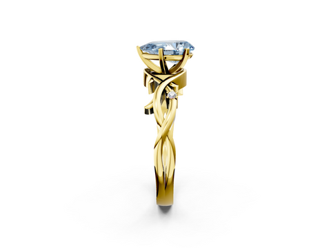 Yellow gold Fancy Blue Pear cut Solitaire Twisted Band Prong Setting Ring_190