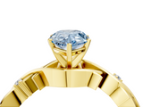 Yellow gold Fancy Blue Pear cut Solitaire Twisted Band Prong Setting Ring_192