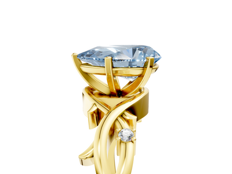 Yellow gold Fancy Blue Pear cut Solitaire Twisted Band Prong Setting Ring_193