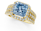 Yellow gold Fancy Blue Princess -Cut Halo Diamond Ring with Split Shank and Four-Prong Setting_86