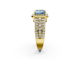 Yellow gold Fancy Blue Princess -Cut Halo Diamond Ring with Split Shank and Four-Prong Setting_87