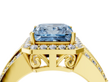 Yellow gold Fancy Blue Princess -Cut Halo Diamond Ring with Split Shank and Four-Prong Setting_89