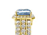 Yellow gold Fancy Blue Princess -Cut Halo Diamond Ring with Split Shank and Four-Prong Setting_90