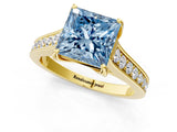 Yellow gold Fancy Blue Princess  Brilliant Cut Diamond Engagement Ring with Pavé Band and Four-Prong Setting_51