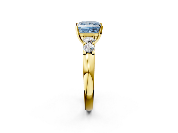 Yellow gold Fancy Blue Princess  Brilliant Cut Diamond Five-Stone Prong Set Engagement Ring with Channel Band