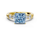 Yellow gold Fancy Blue Princess  Brilliant Cut Diamond Five-Stone Prong Set Engagement Ring with Channel Band_3