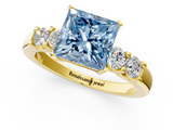 Yellow gold Fancy Blue Princess  Brilliant Cut Diamond Five-Stone Prong Set Engagement Ring with Channel Band_4