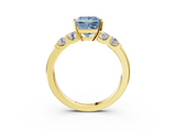 Yellow gold Fancy Blue Princess  Brilliant Cut Diamond Five-Stone Prong Set Engagement Ring with Channel Band_6