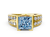 Yellow gold Fancy Blue Princess  Brilliant Diamond Channel Set Wide Band Ring with Bezel Setting_20