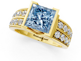 Yellow gold Fancy Blue Princess  Brilliant Diamond Channel Set Wide Band Ring with Bezel Setting_21