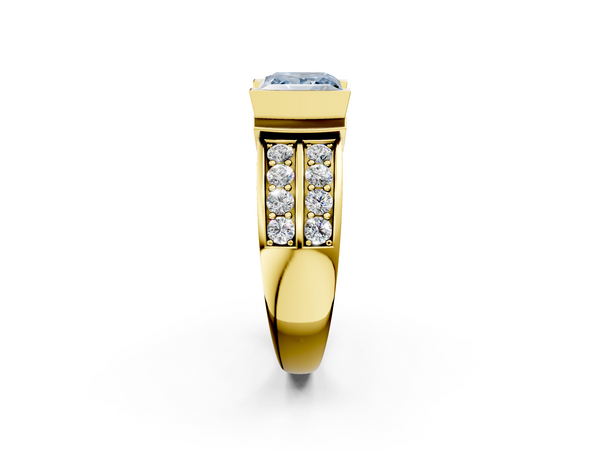 Yellow Gold Princess Cut Half Bezel Channel Set Engagement Ring Setting for Fancy Blue Center