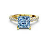 Yellow gold Fancy Blue Princess  Brilliant Diamond Solitaire with Pavé Band and Four-Prong Setting 1