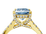 Yellow gold Fancy Blue Princess  Brilliant Diamond Solitaire with Pavé Band and Four-Prong Setting 5