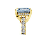 Yellow gold Fancy Blue Princess  Brilliant Diamond Solitaire with Pavé Band and Four-Prong Setting