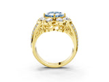 Yellow gold Fancy Blue Princess  Brilliant Flower Halo Diamond Split Shank Ring_78