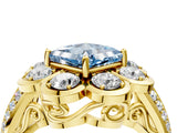 Yellow gold Fancy Blue Princess  Brilliant Flower Halo Diamond Split Shank Ring_79