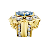 Yellow gold Fancy Blue Princess  Brilliant Flower Halo Diamond Split Shank Ring_80