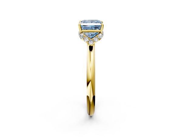 Yellow gold Fancy Blue Princess  Brilliant Solitaire Engagement Ring with Six-Prong Setting and Classic Band