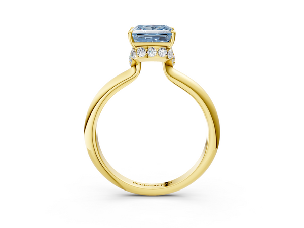 Yellow gold Fancy Blue Princess  Brilliant Solitaire Engagement Ring with Six-Prong Setting and Classic Band