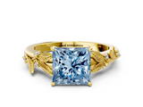 Yellow gold Fancy Blue Princess  Brilliant Solitaire with Leaf Motif Band and Four-Prong Setting_62